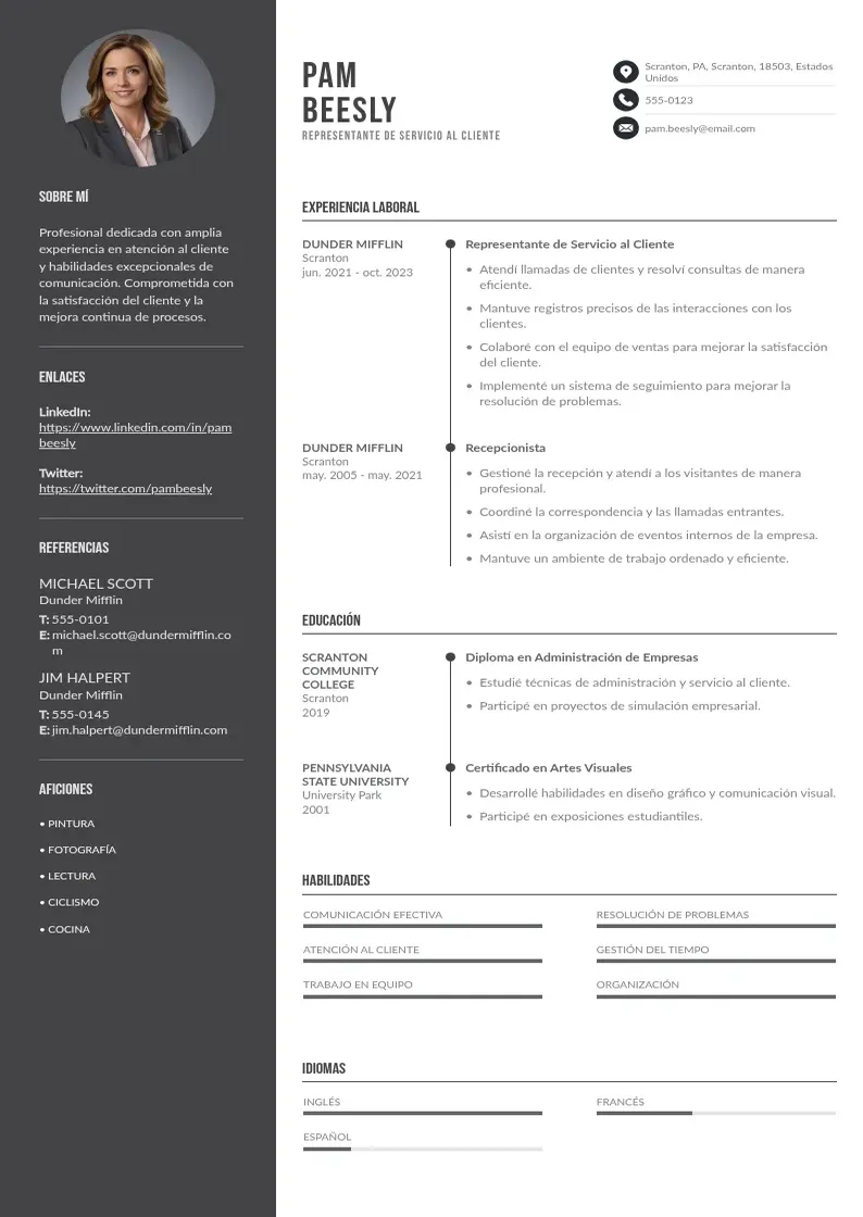 two column cv-representante-de-servicio-al-cliente resume example