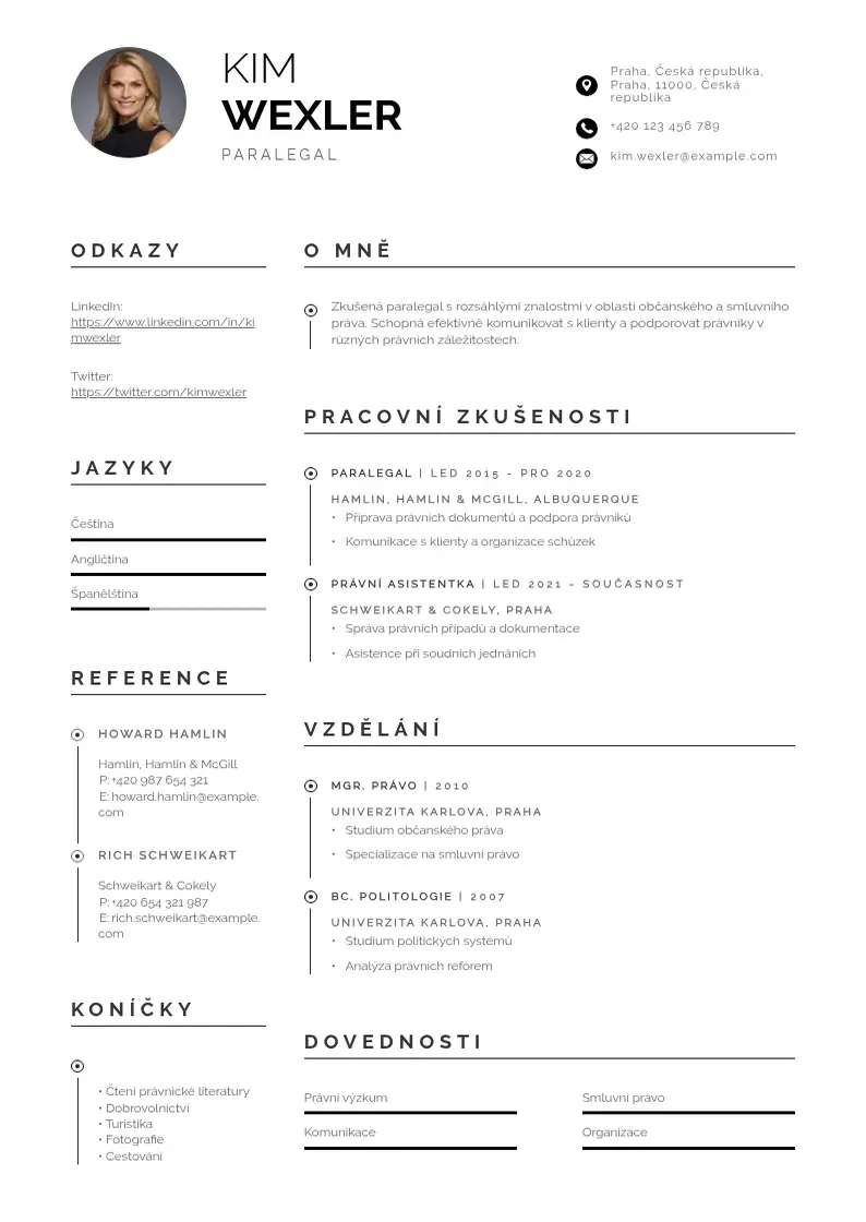 Profesionāla Zivotopis paralegal CV veidne