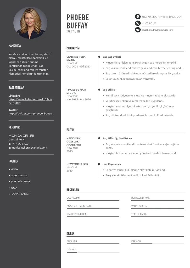Divu kolonnu Saç stilisti  CV piemērs