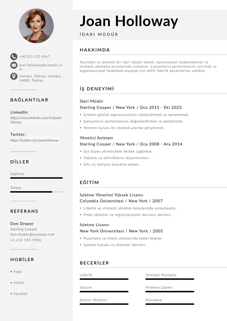 Mūsdienīga İdari müdür  CV veidne