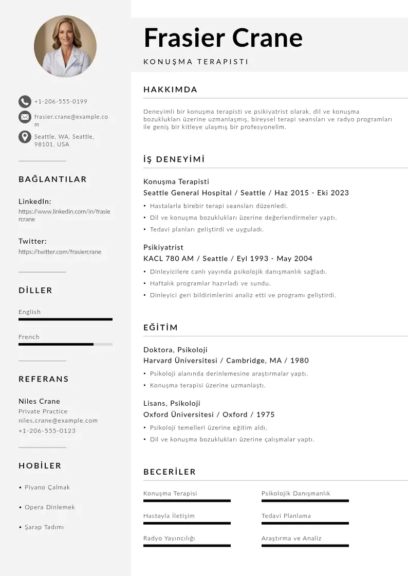 Mūsdienīga Konuşma terapisti  CV veidne