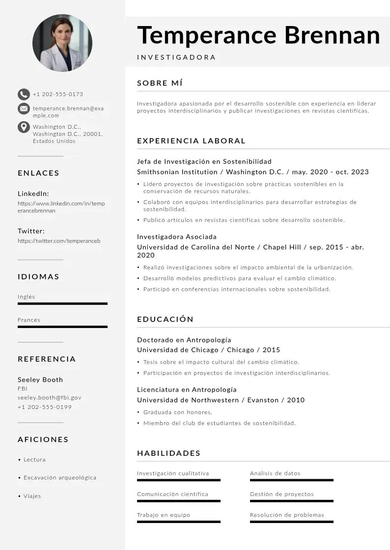 two column investigador-en-desarrollo-sostenible resume example