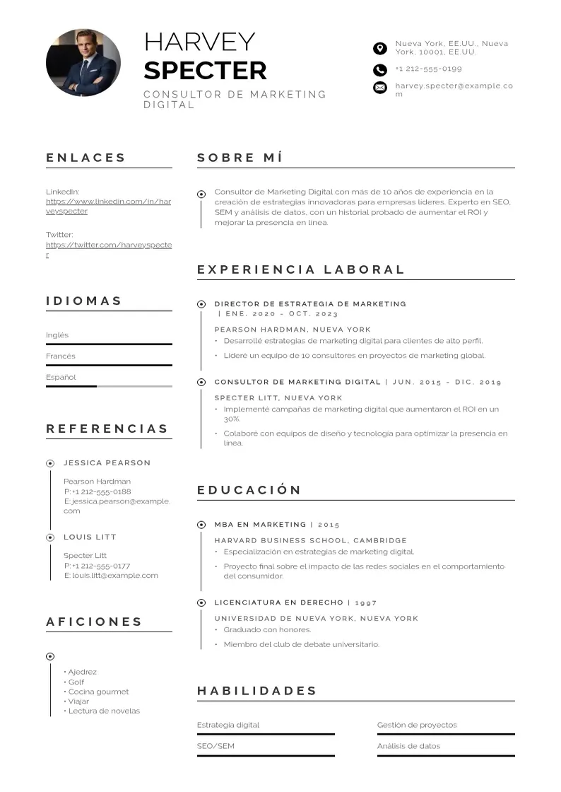 two column consultora-de-marketing-digital resume example