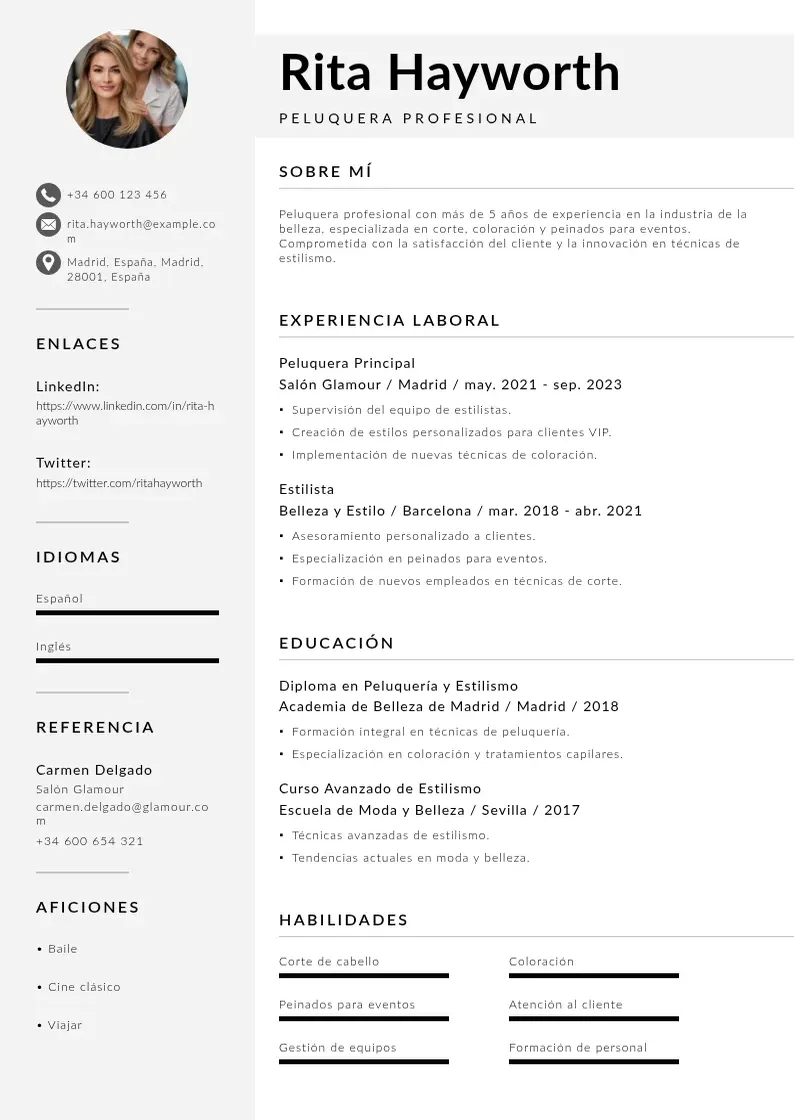 two column curriculum-de-peluquera resume example