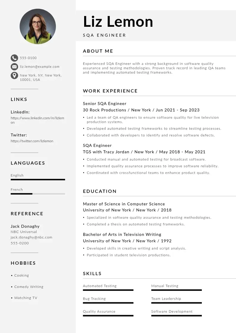 modern Sqa engineer resume resume template