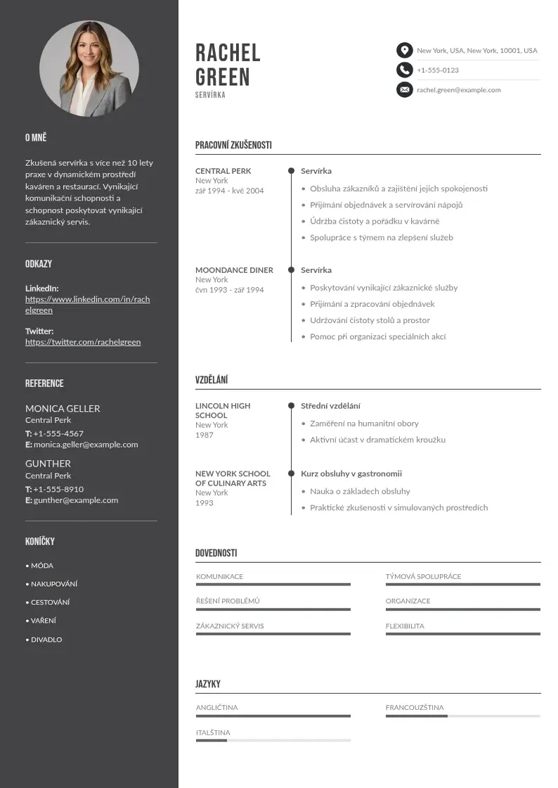 Divu kolonnu Servirka zivotopis CV piemērs