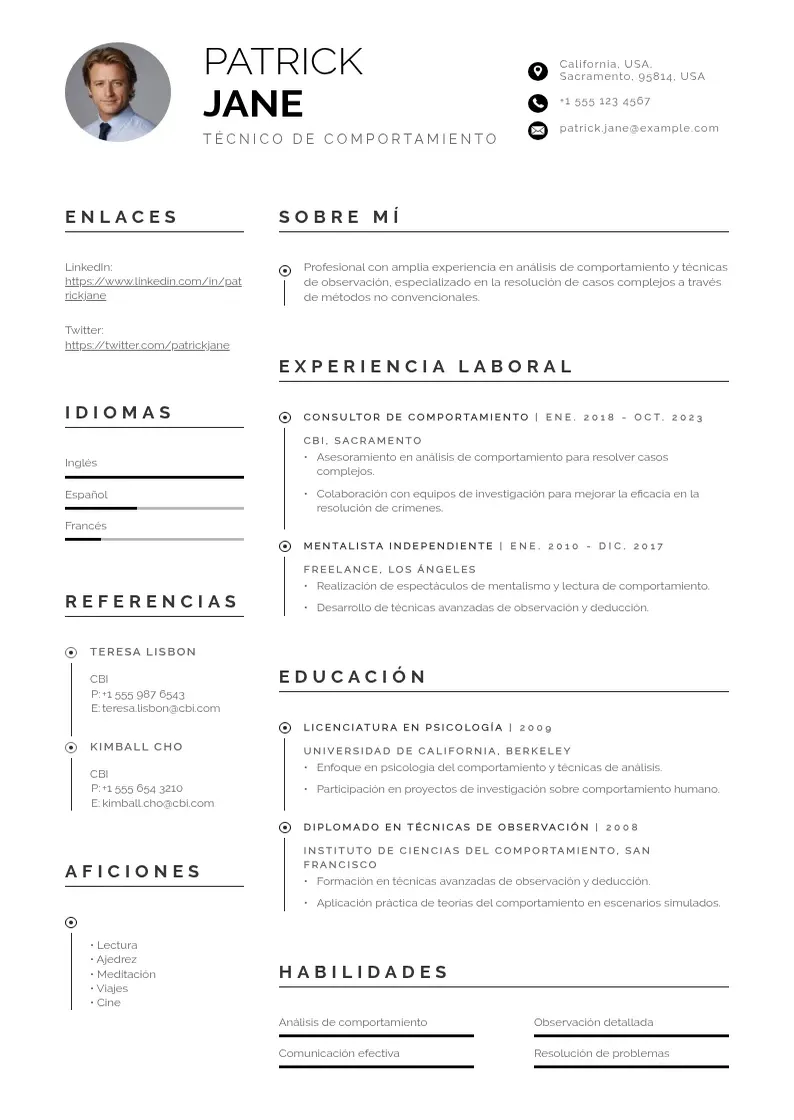 two column cv-tecnico-de-comportamiento resume example