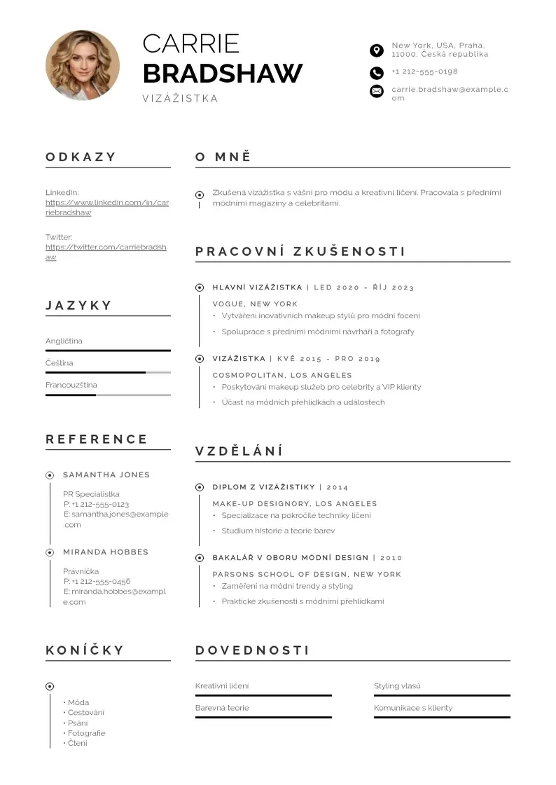 Profesionāla Zivotopis vizazistka CV veidne