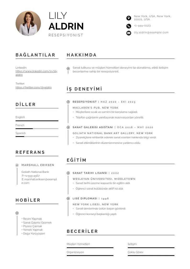 Profesionāla Resepsiyonist CV veidne