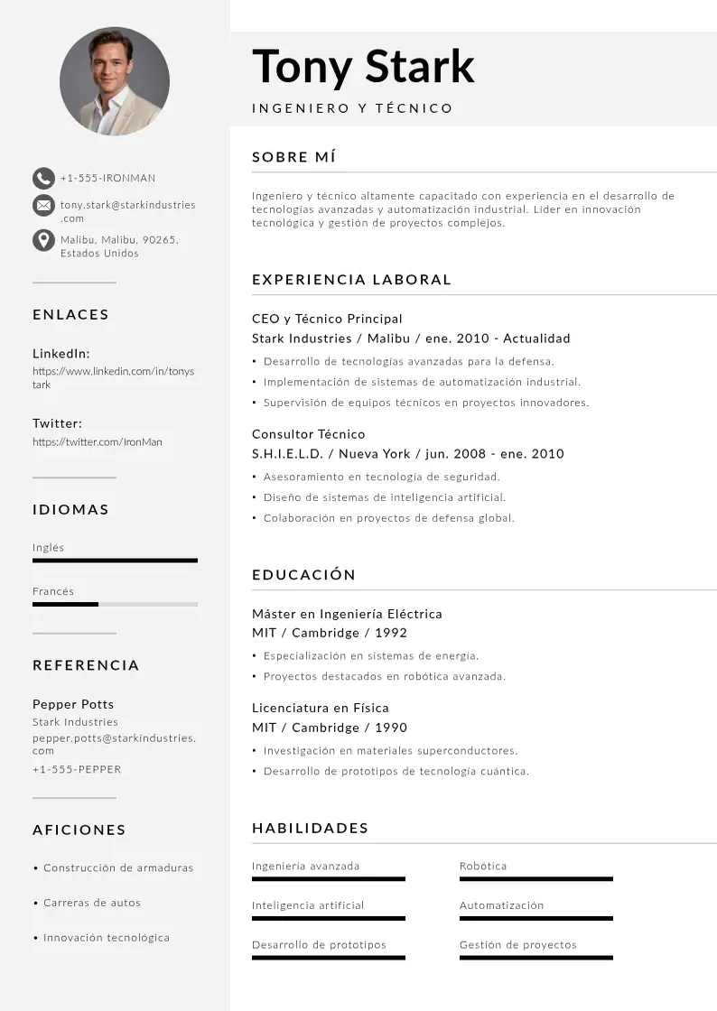 two column tecnico resume example