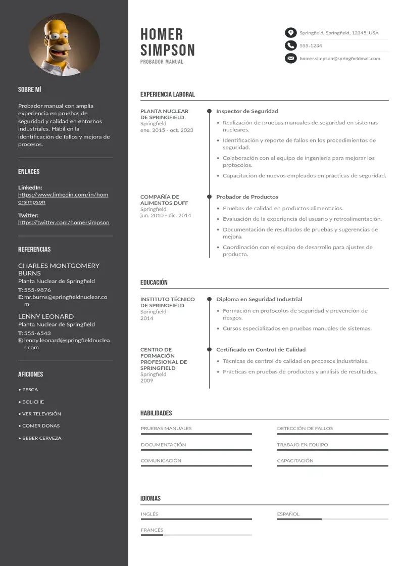 two column cv-probador-manual resume example