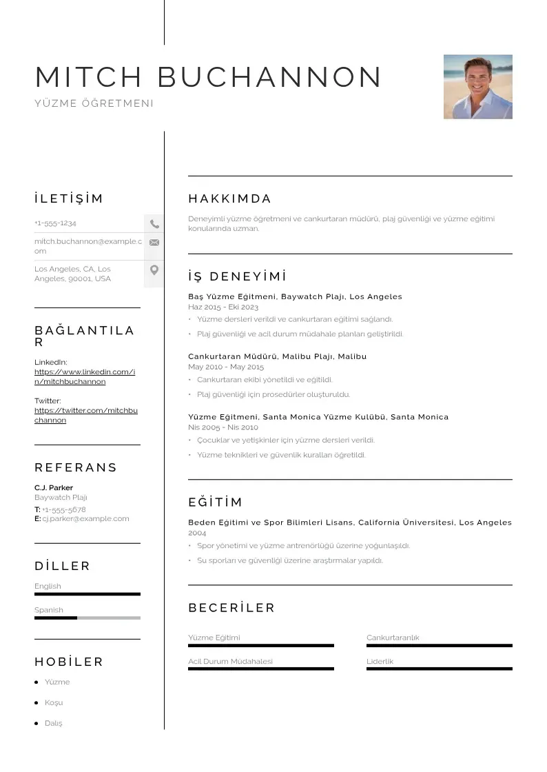 Vienkārša Yüzme öğretmeni  CV piemērs