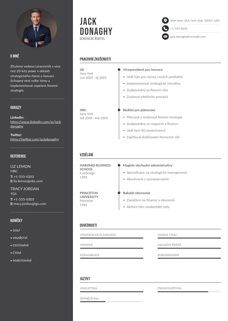 Divu kolonnu Generalni reditel zivotopis CV piemērs