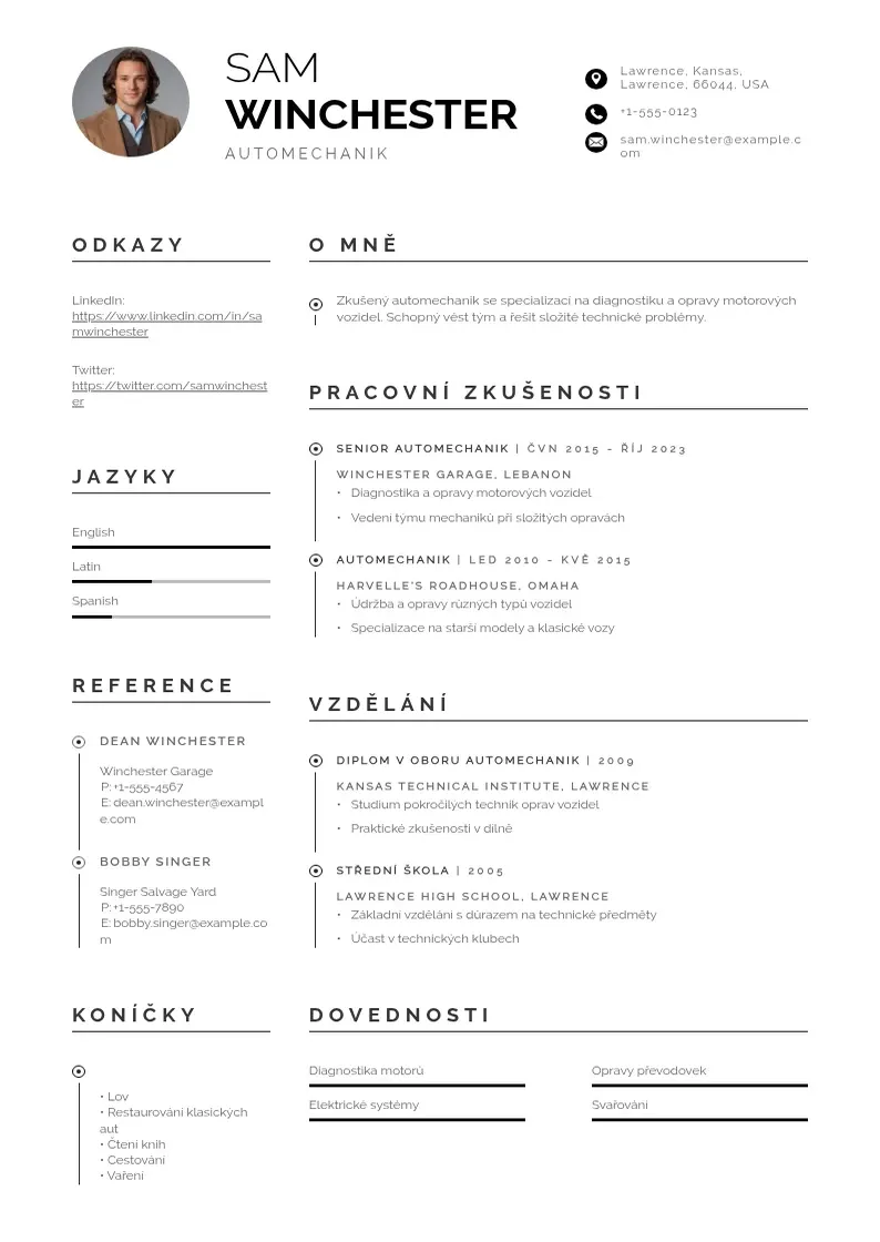 Profesionāla Zivotopis automechanik CV veidne