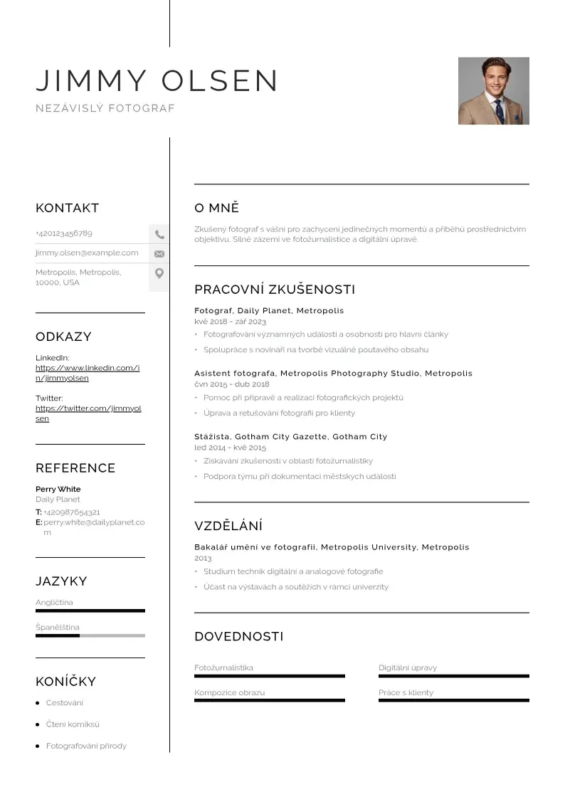 Vienkārša Nezávislý fotograf  CV piemērs