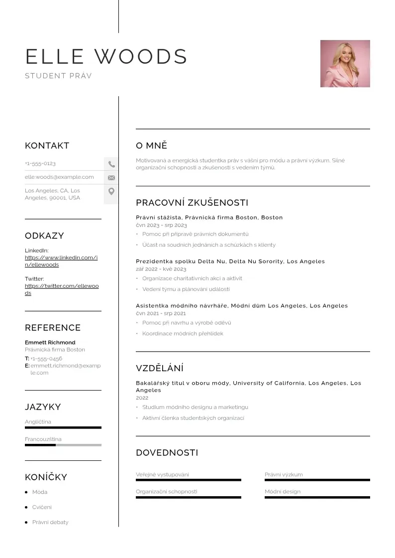 Vienkārša Vysokoskolsky student zivotopis CV piemērs