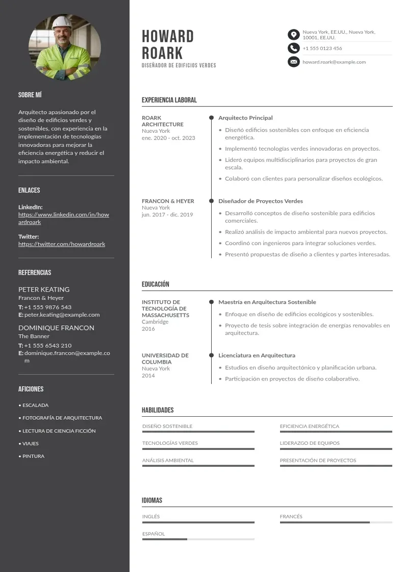 two column disenador-de-edificios-verdes resume example