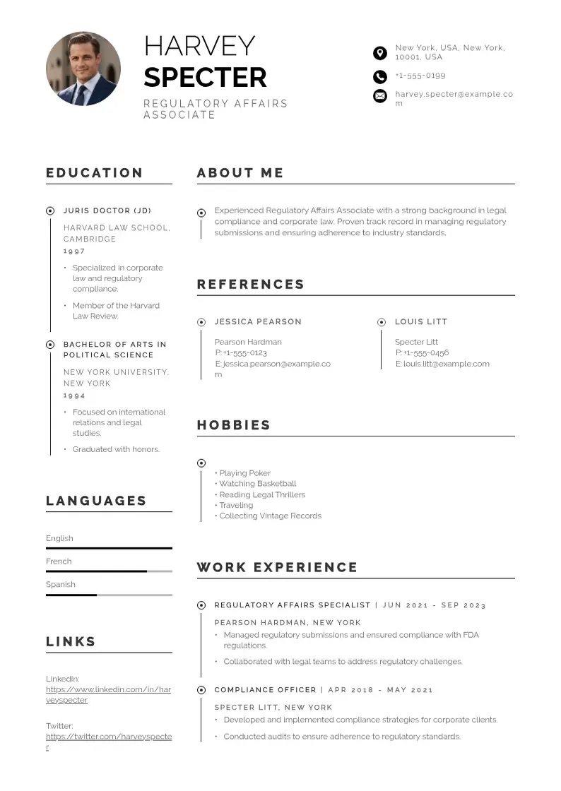 professional Regulatory affairs associate resume resume template