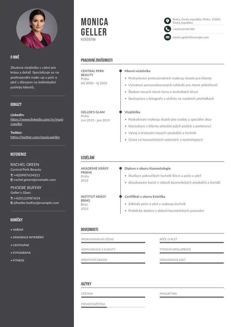 Divu kolonnu Zivotopis vizazistka CV piemērs