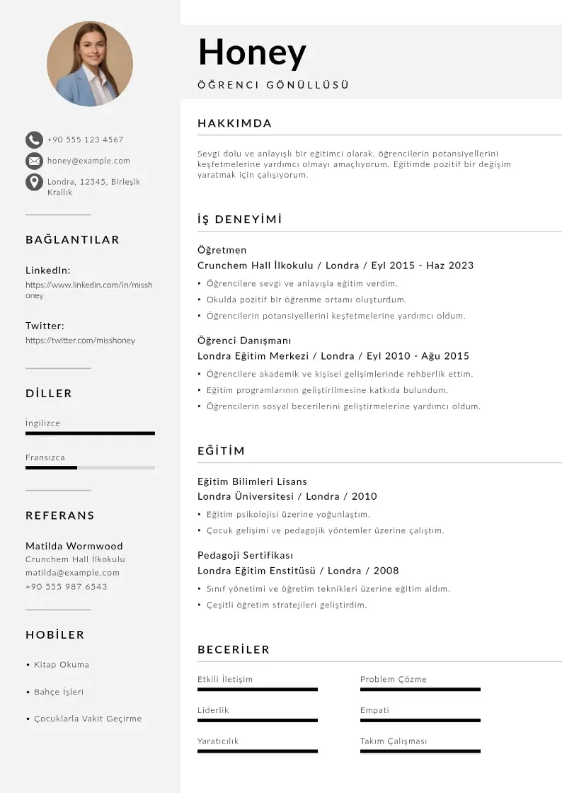 Mūsdienīga Öğrenci Gönüllüsü  CV veidne