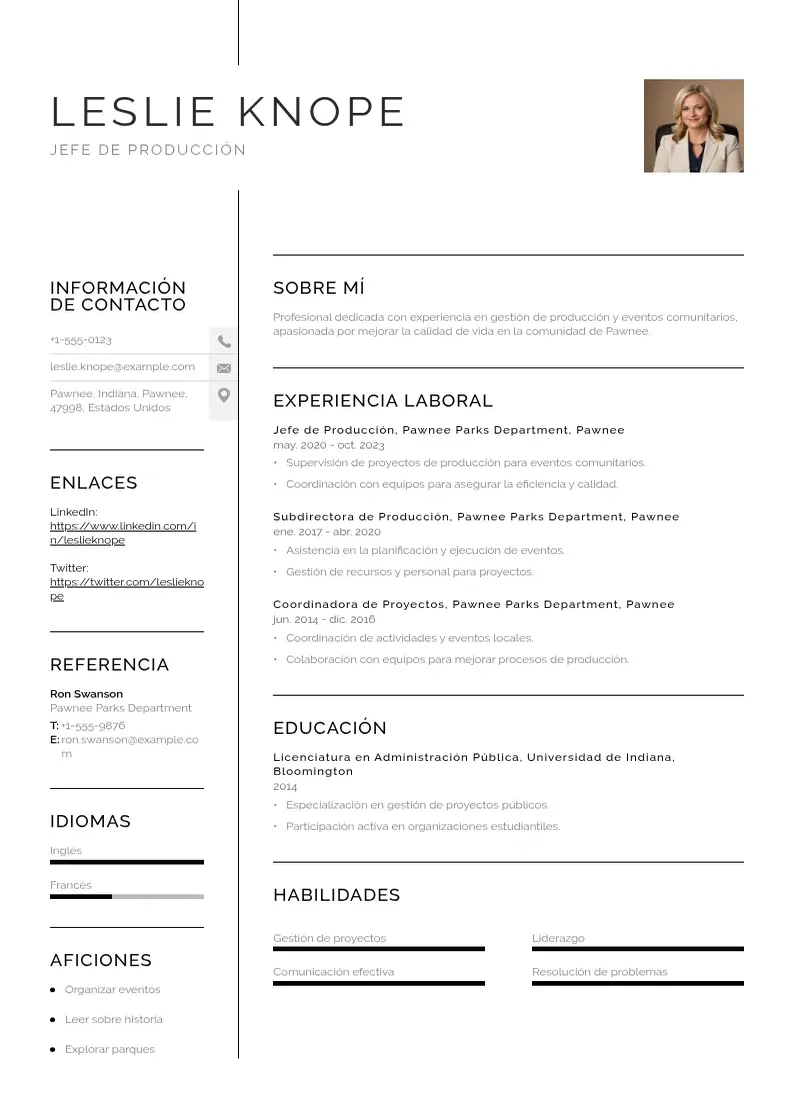two column cv-jefe-de-produccion resume example