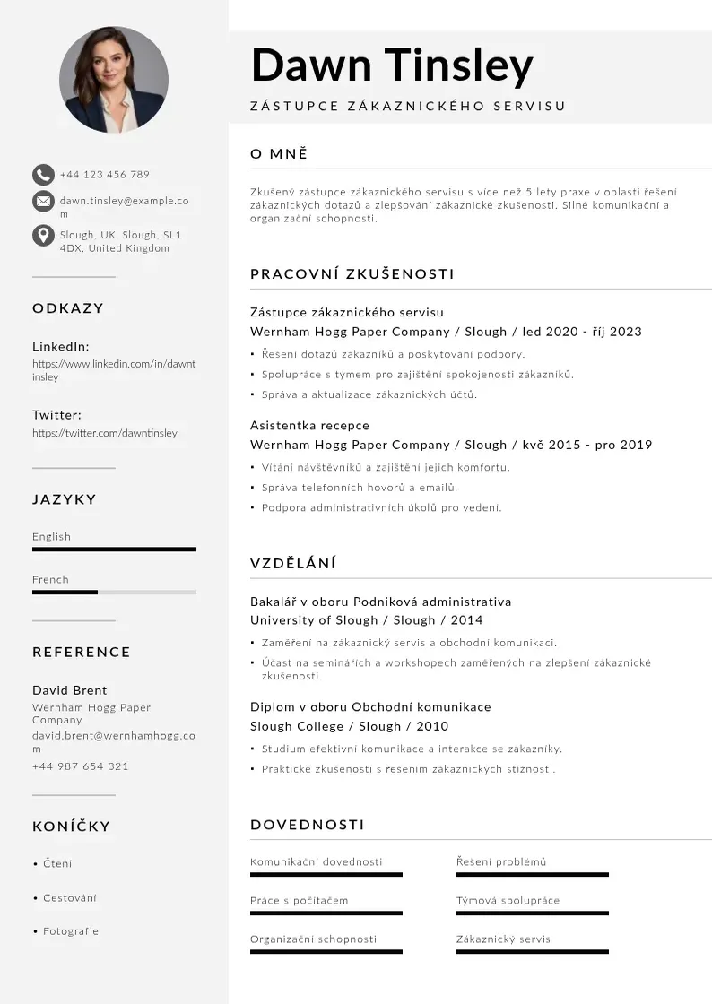 Mūsdienīga Zastupce zakaznickeho servisu zivotopis CV veidne