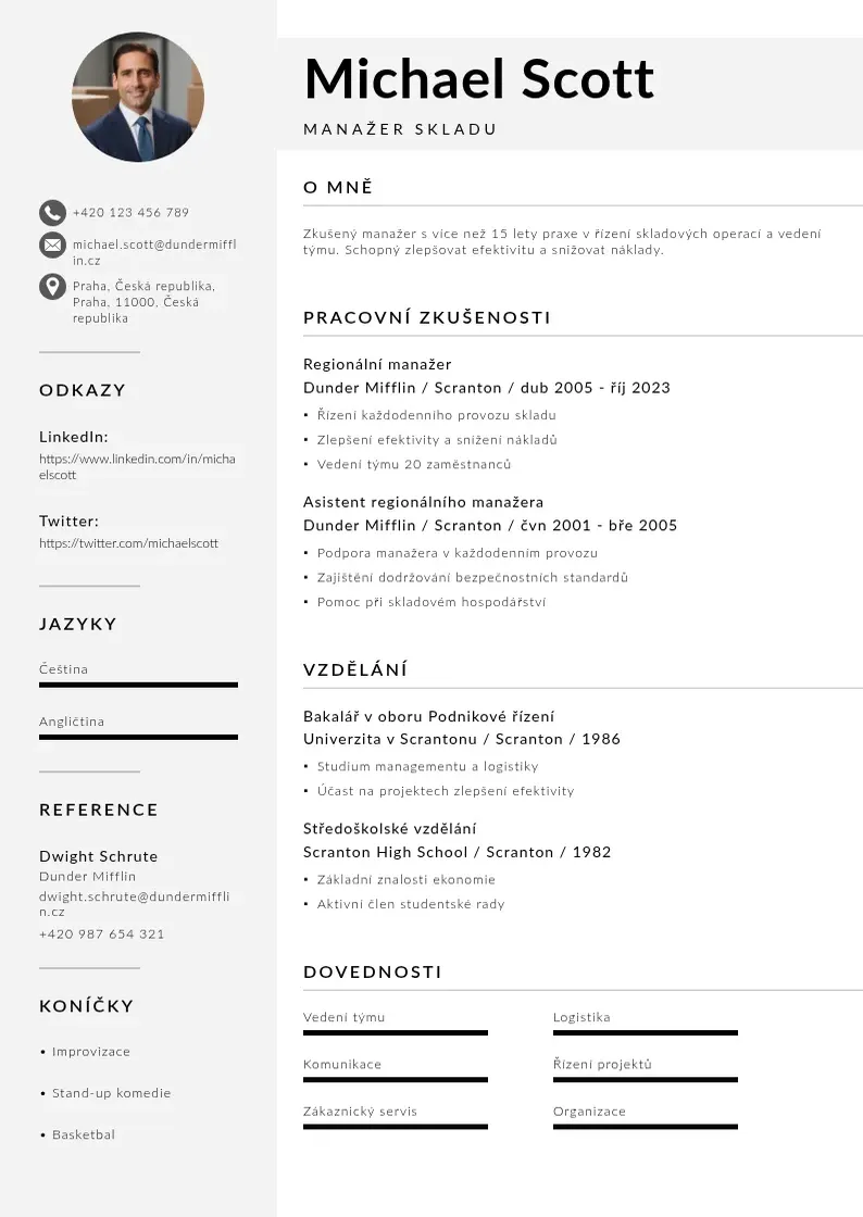 Mūsdienīga Manazer skladu zivotopis CV veidne