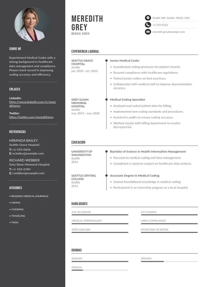 two column cv-codificador-medico resume example