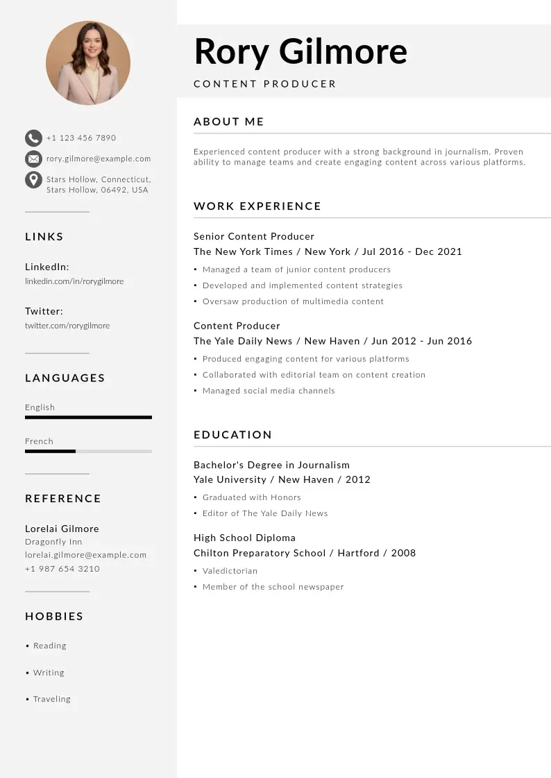 modern Content Producer  resume template