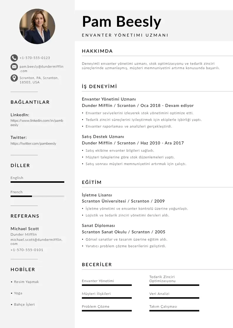Mūsdienīga Envanter yönetimi  CV veidne