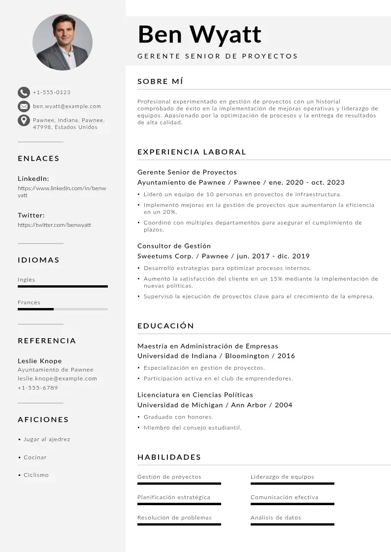 two column cv-gerente-senior-de-proyectos resume example
