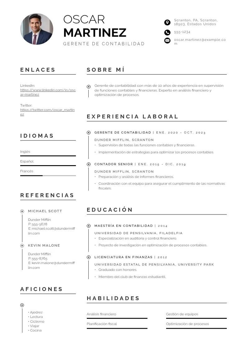 two column cv-gerente-de-contabilidad resume example