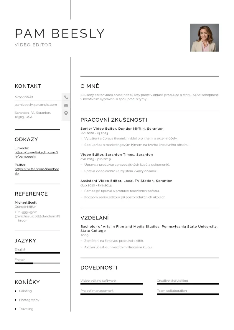 Vienkārša Zivotopis editor videa CV piemērs