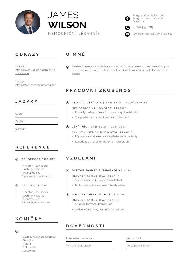 Profesionāla Nemocniční lékárník  CV veidne
