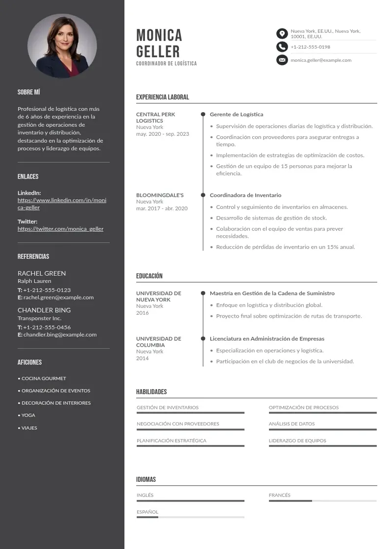 two column cv-coordinador-de-logistica resume example