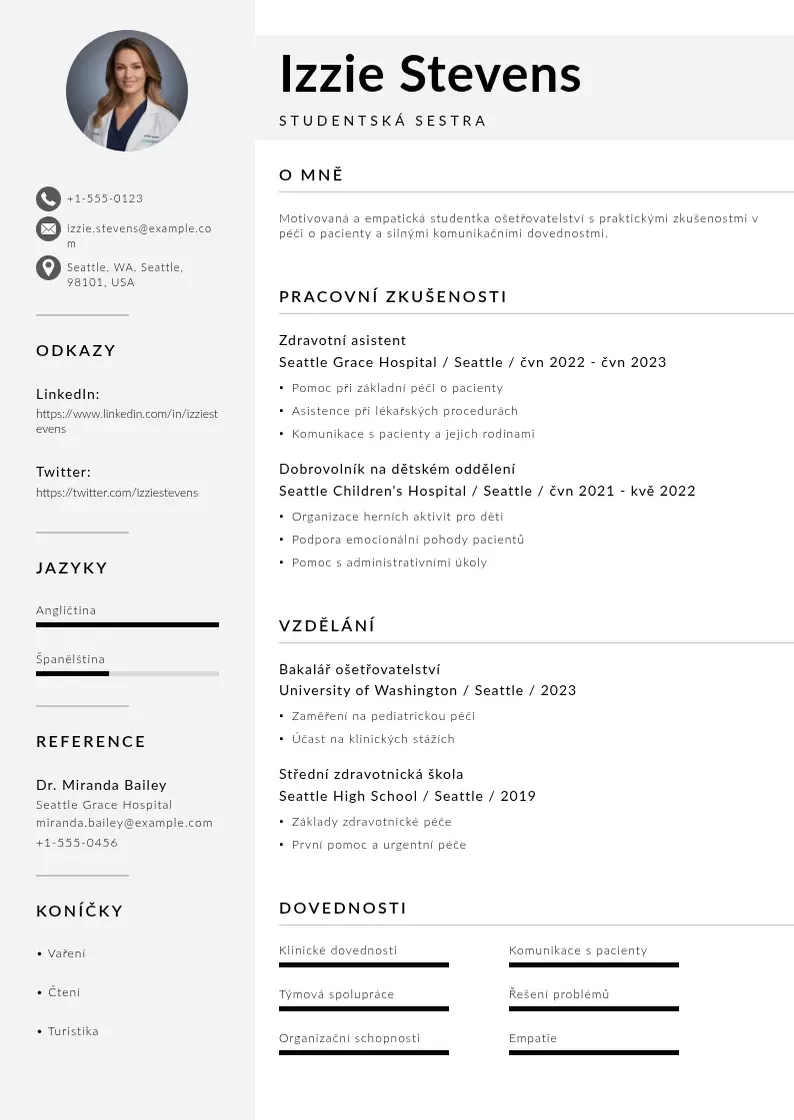 Mūsdienīga Studentska sestra zivotopis CV veidne