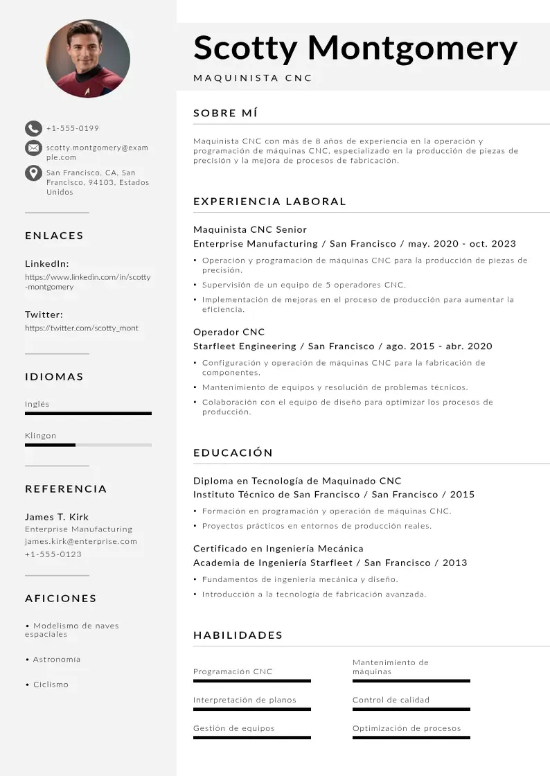 two column maquinista-cnc resume example
