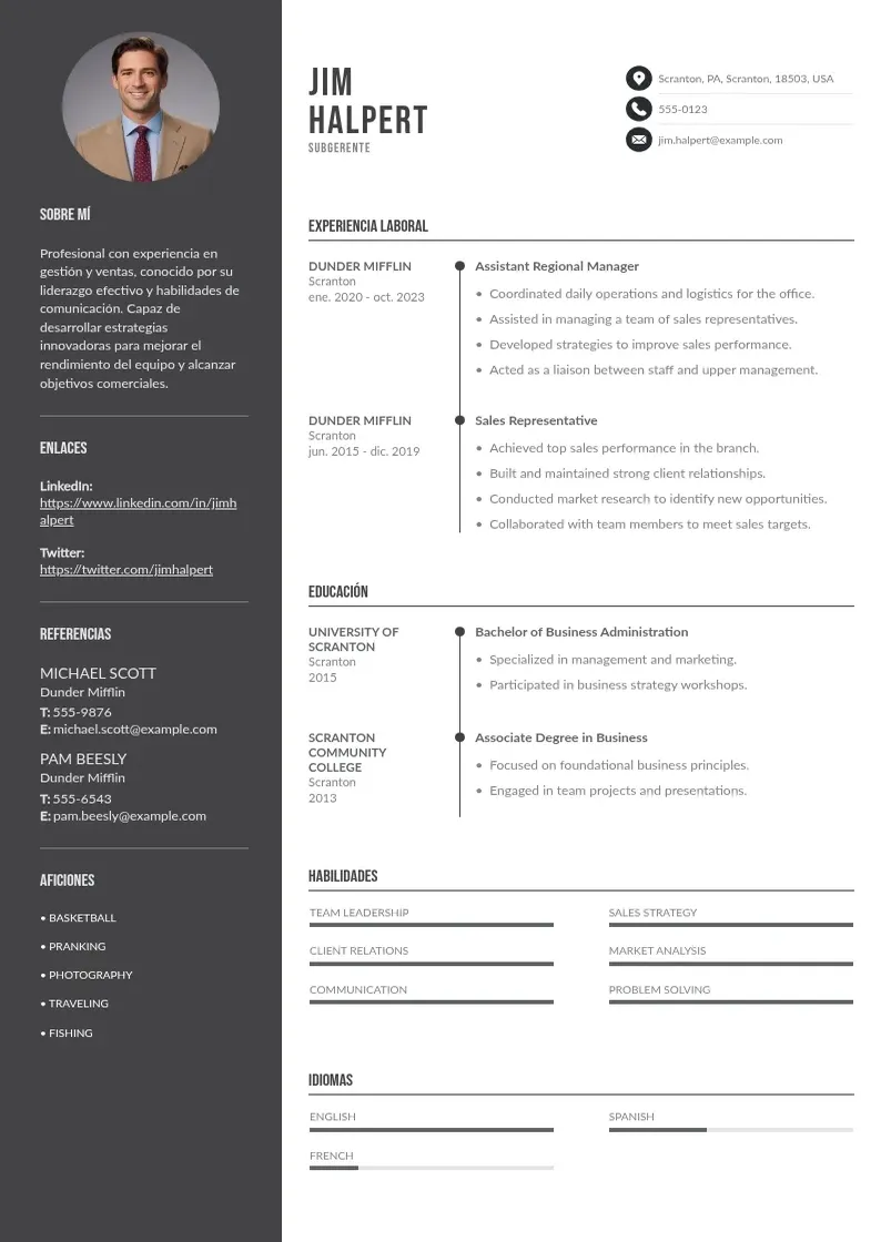 two column subgerente resume example