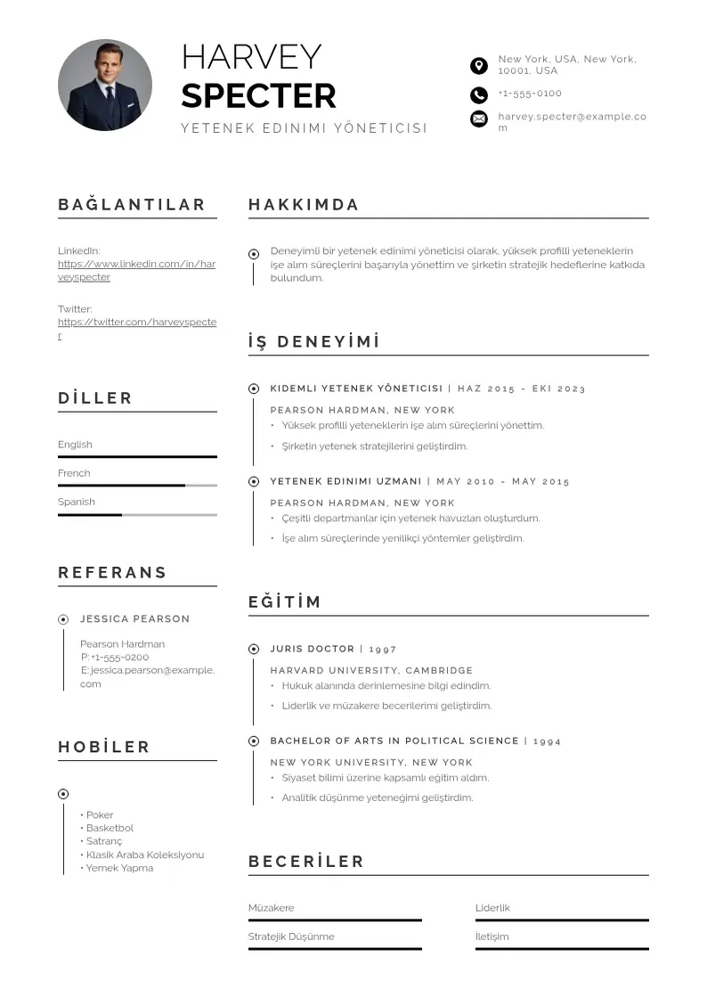 Profesionāla Yetenek Edinimi Yöneticisi  CV veidne