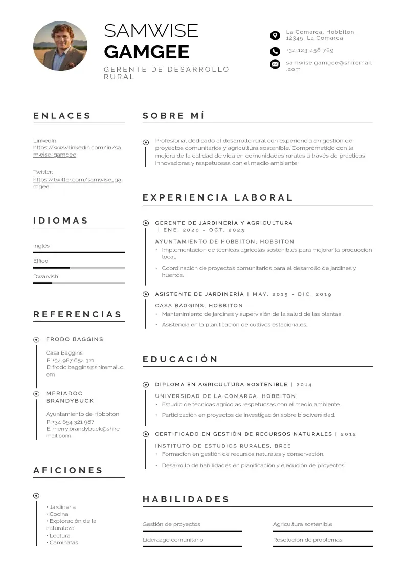 two column gerente-de-desarrollo-rural resume example