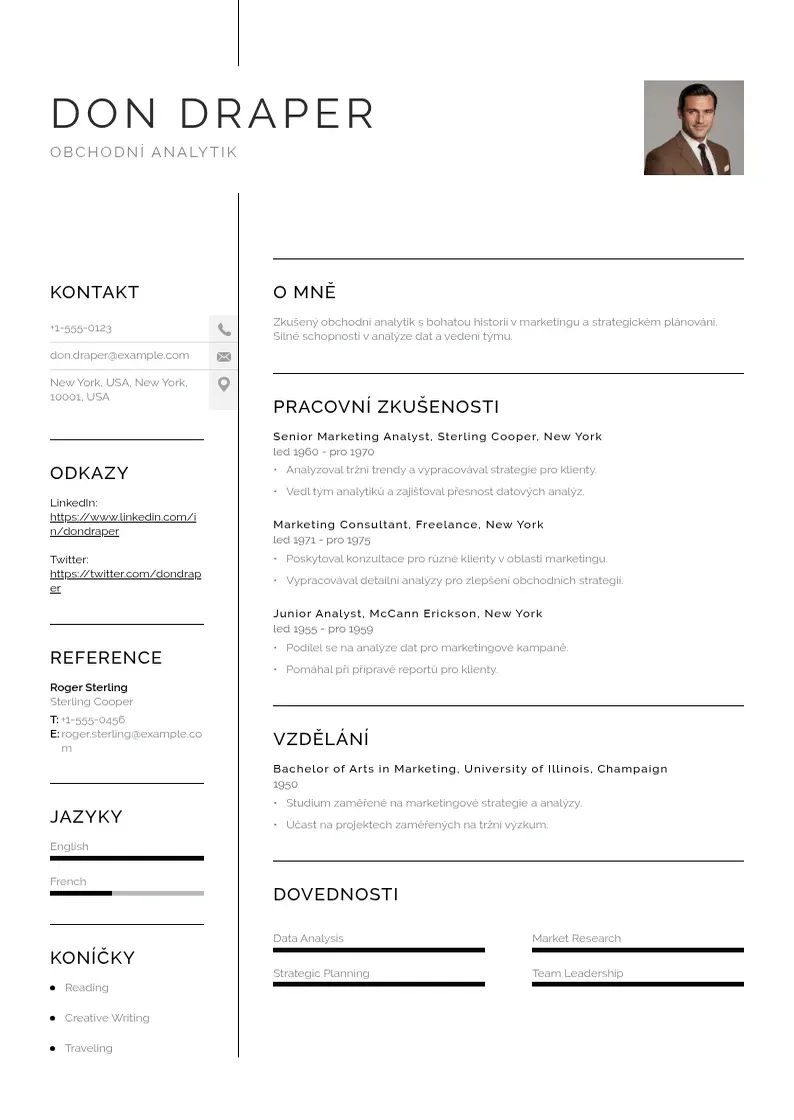Vienkārša Obchodni analytik zivotopis CV piemērs