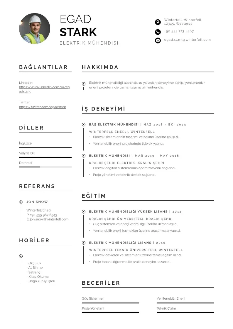 Profesionāla Elektrik mühendisi  CV veidne