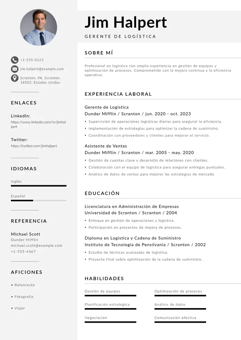 two column cv-gerente-de-logistica resume example