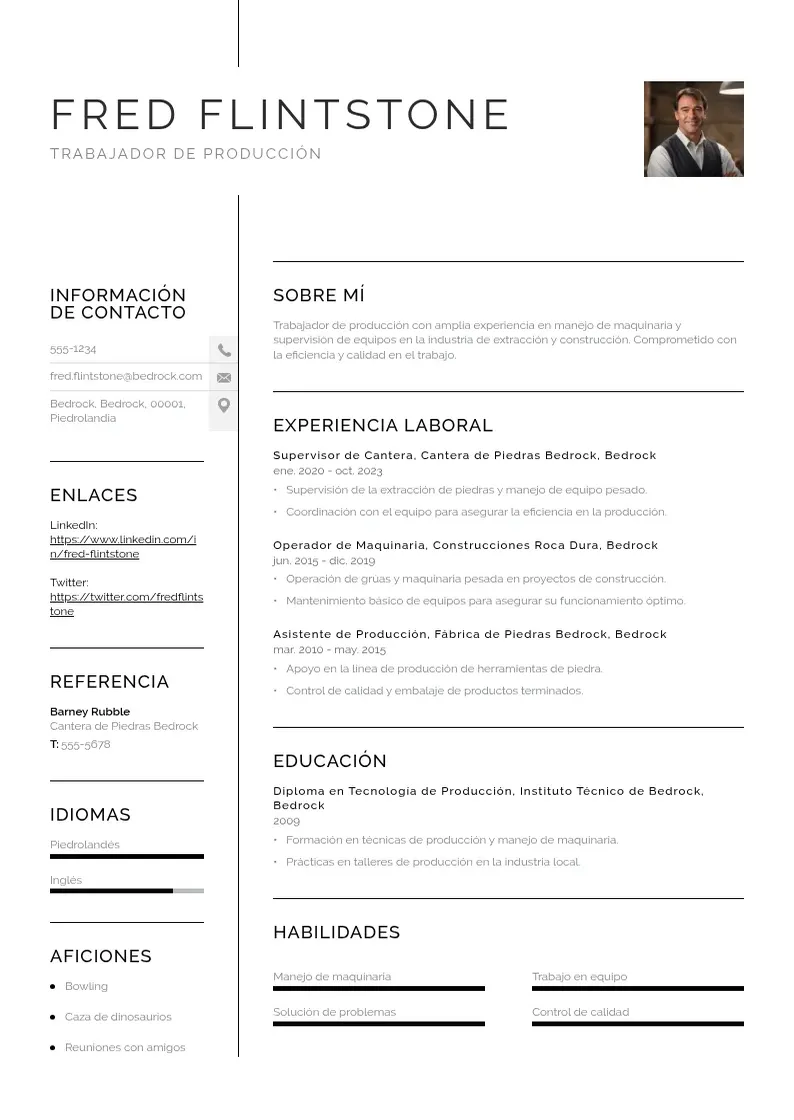 two column cv-trabajador-de-produccion resume example