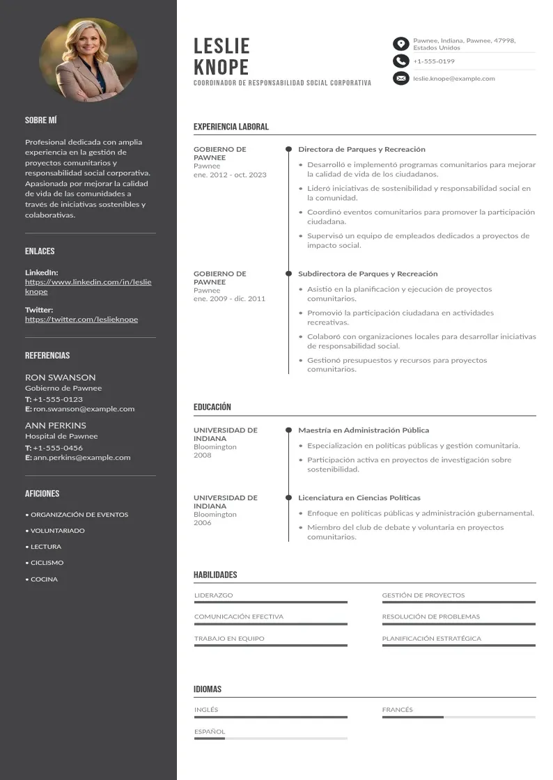 two column coordinador-de-responsabilidad-social-corporativa resume example