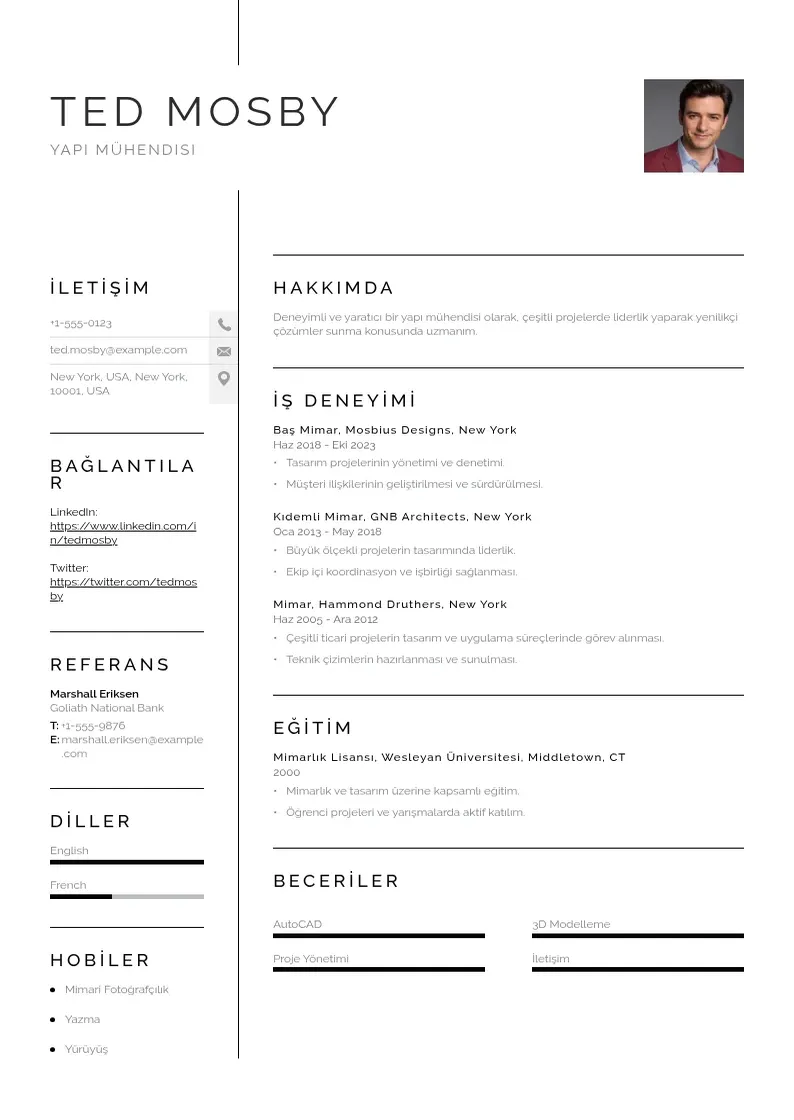 Vienkārša Yapı mühendisi  CV piemērs