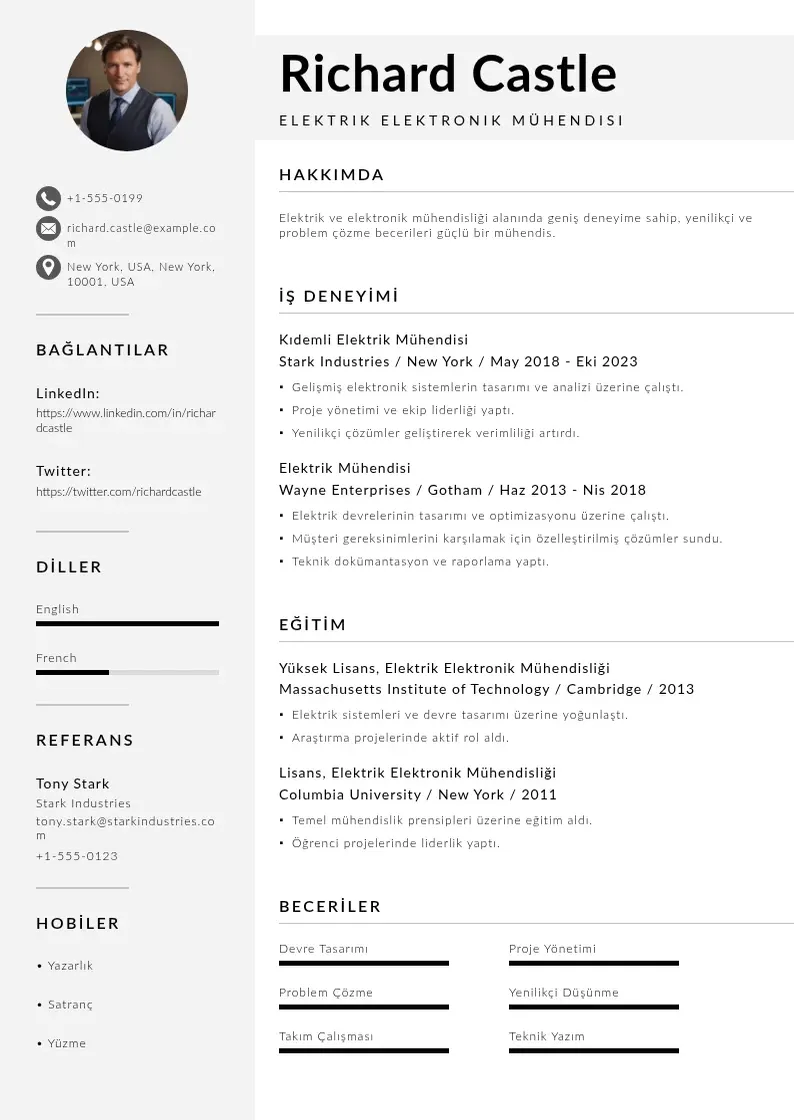Mūsdienīga Elektrik elektronik muhendisligi CV veidne