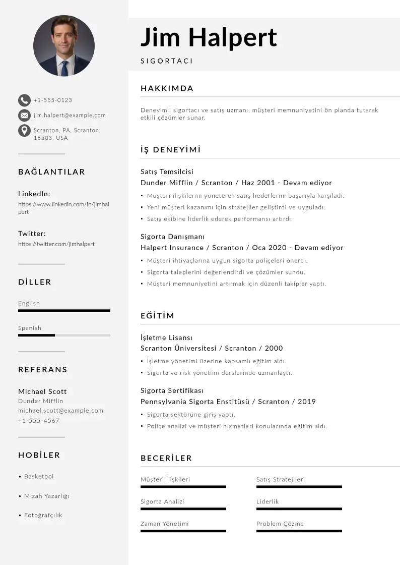 Mūsdienīga sigortacı  CV veidne