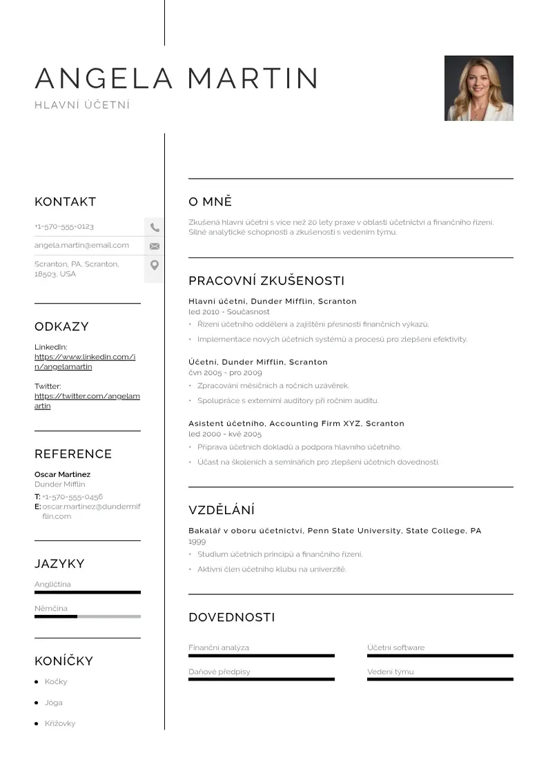 Vienkārša Hlavni ucetni zivotopis CV piemērs