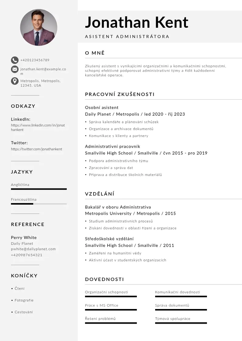 Mūsdienīga Asistent administratora zivotopis CV veidne